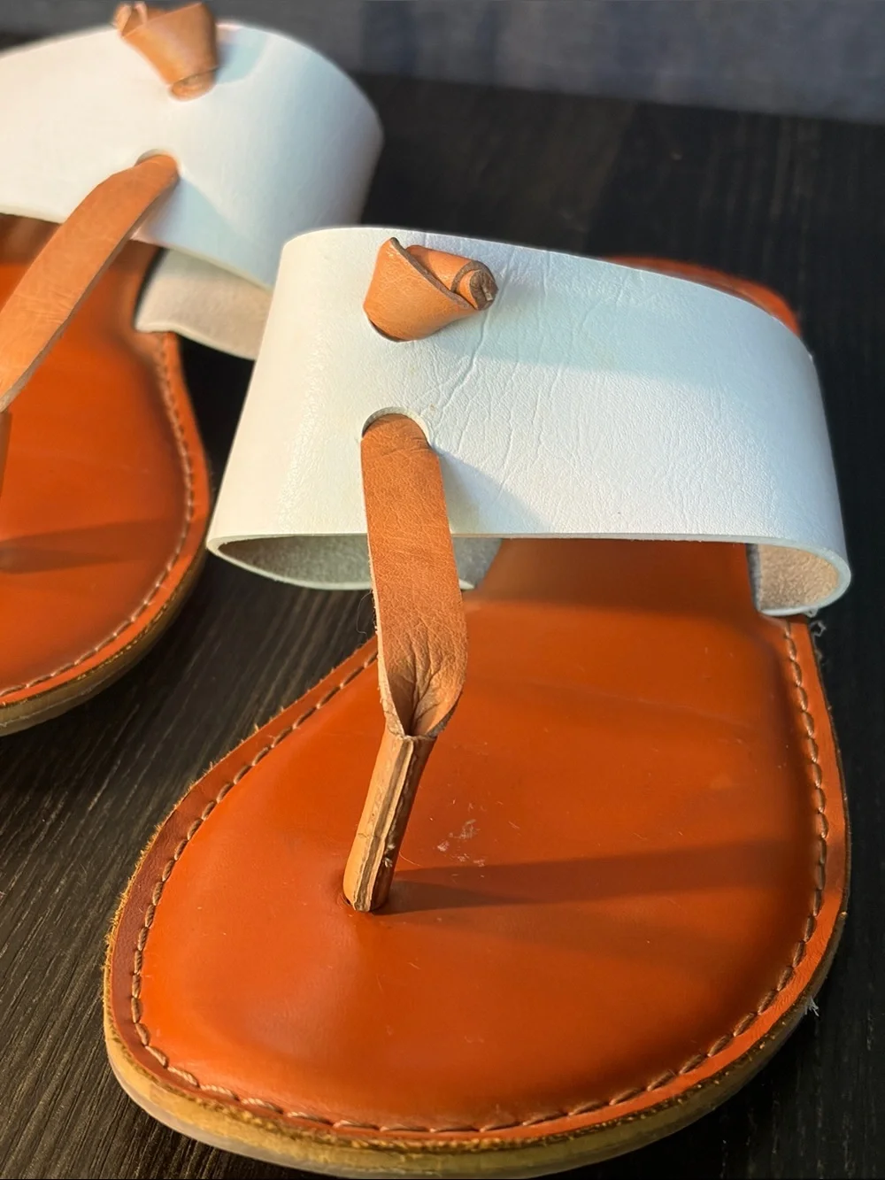 Rock & Candy White Strap Orange Footbed Toe-Post Sandals